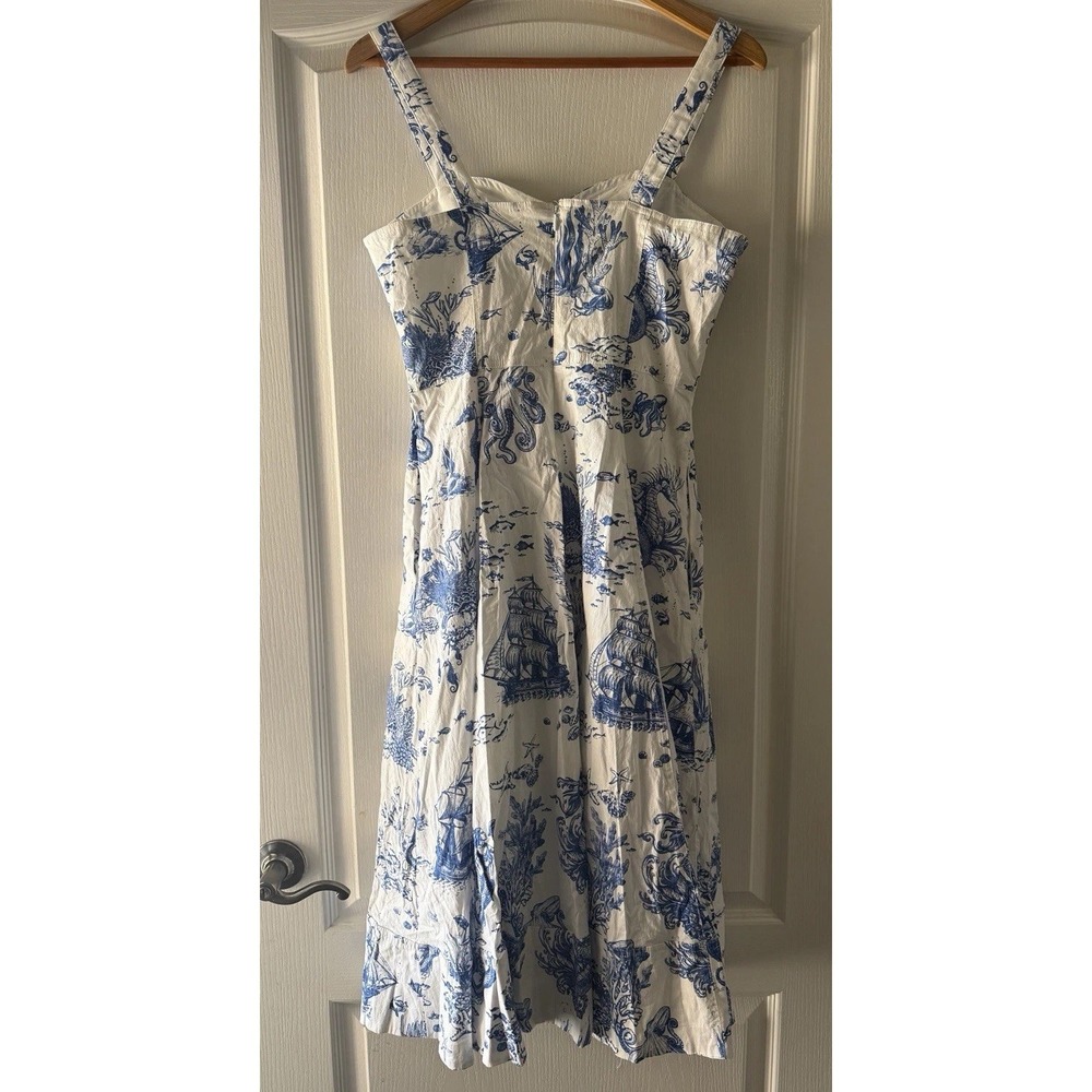 Avec Les Filles Blue White Mermaid Toile Linen Blend Midi Dress Size 8 NWT - Picture 8 of 16